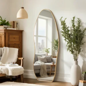 Modern Irregular Full-length Mirror With Aluminum Frame, Wall-mounted Or Free-standing Design