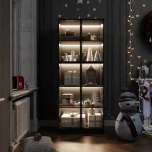 Piraveen Display Cabinet with Glass Doors and LED Lights